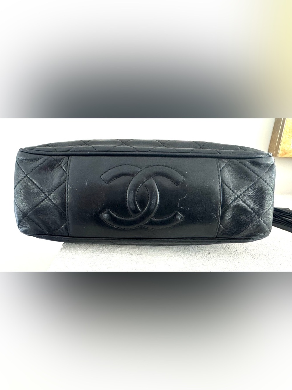 CHANEL Vintage Black Lambskin Tassel Chain Shoulder Bag 1 Series 24K GHW - Picture 8 of 14
